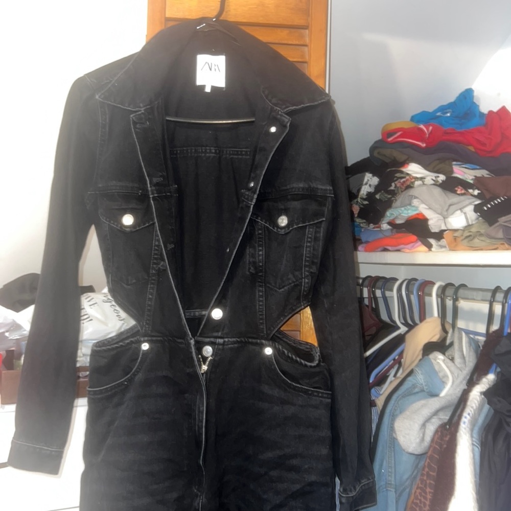 Zara black jean jumpsuit